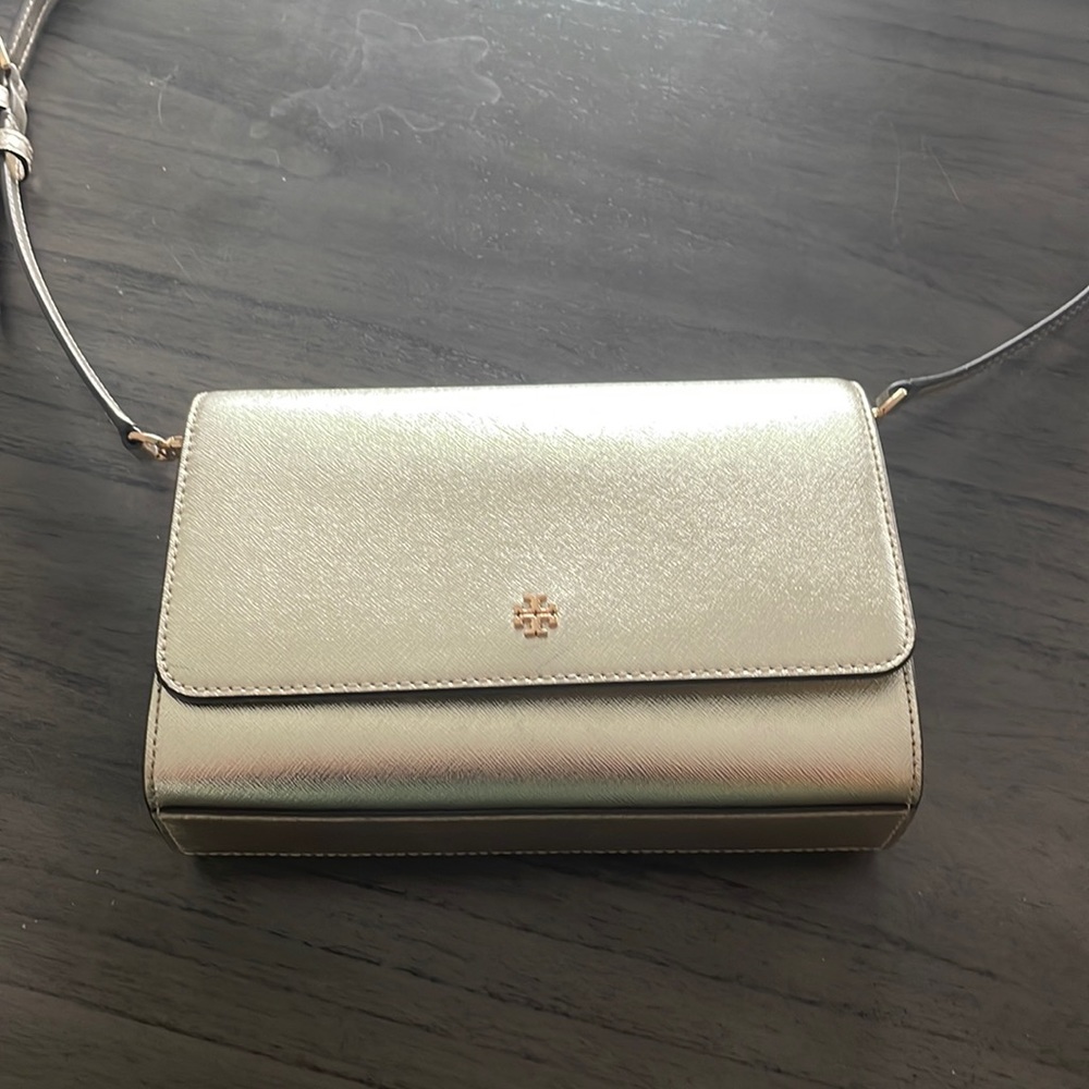 Like new Torch Burch cross body, gold metallic purse